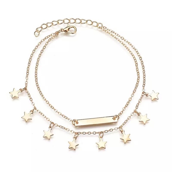 Bar & Stars Layered  Anklet - Picture 2 of 4